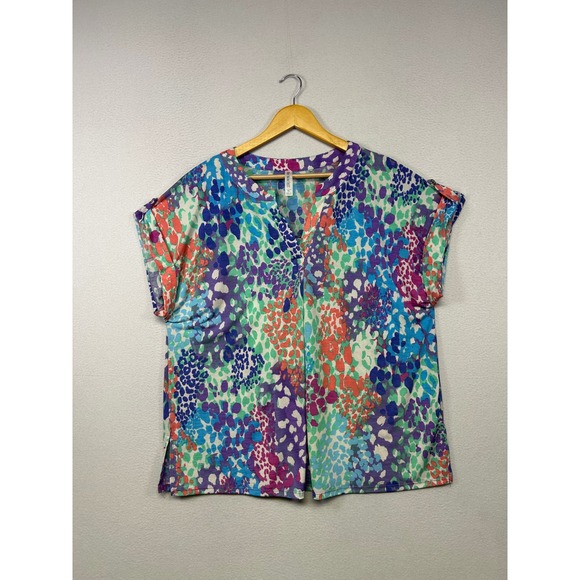 Dear Scarlett Tops - Boho Eclectic Dear Scarlett Womens XL Multi Abstract Animal Print V-Neck Blouse